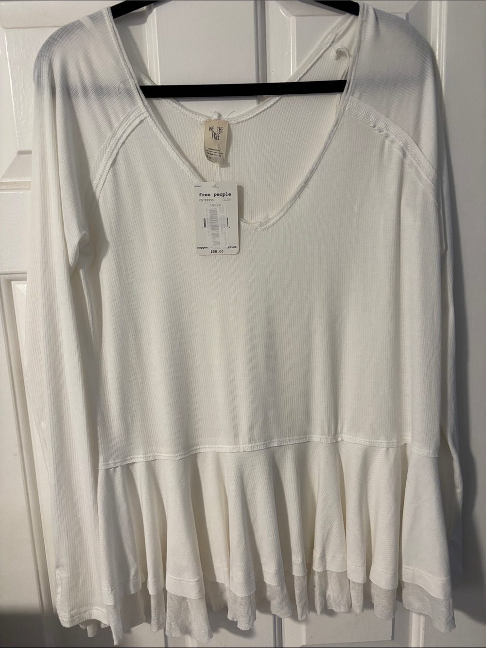 Free People We The Free Tangerine Tee Ivory Long-Sleeve Ruffled Peplum Tunic